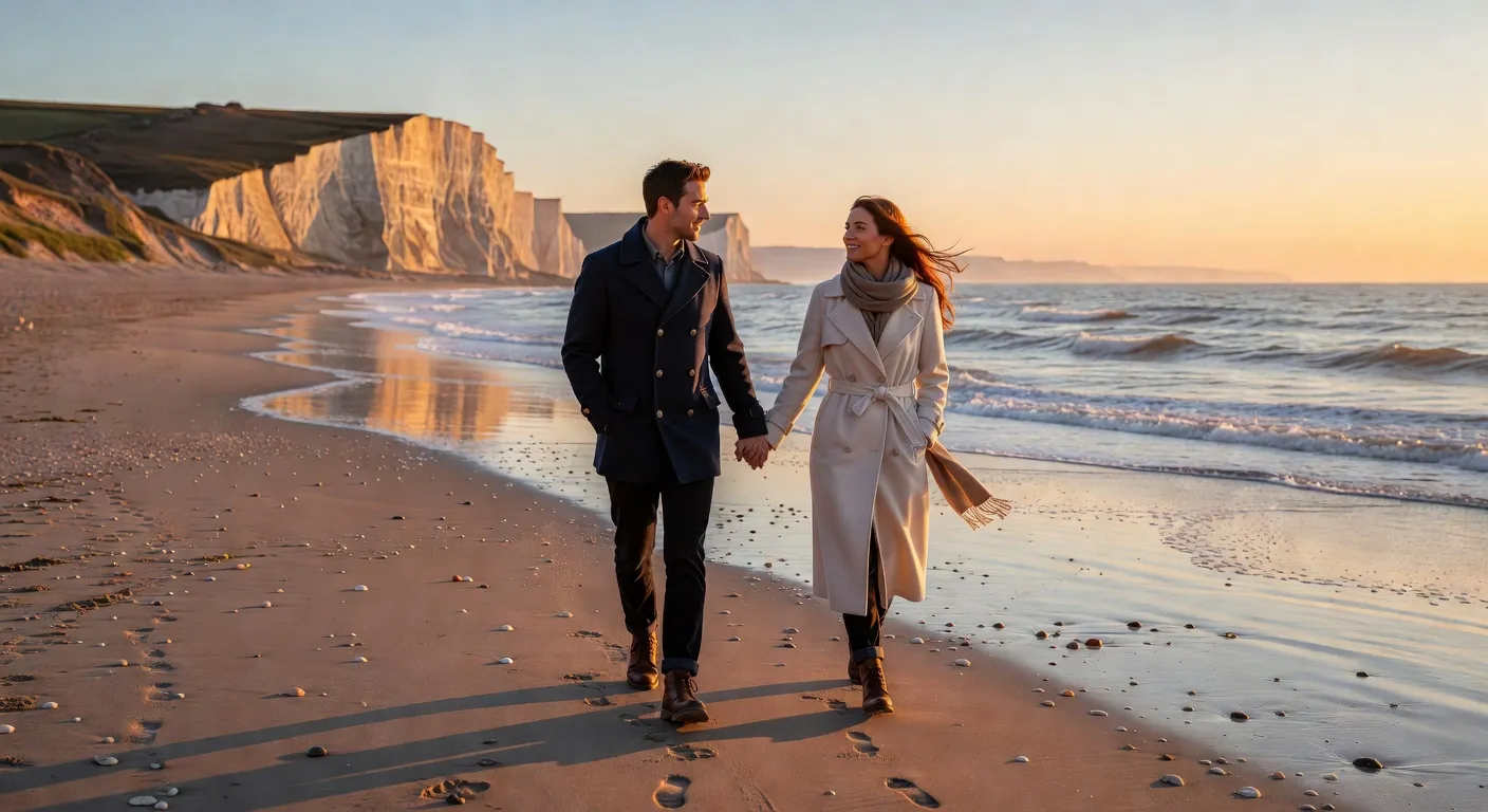 Promenade en couple sur le front de mer de Calais