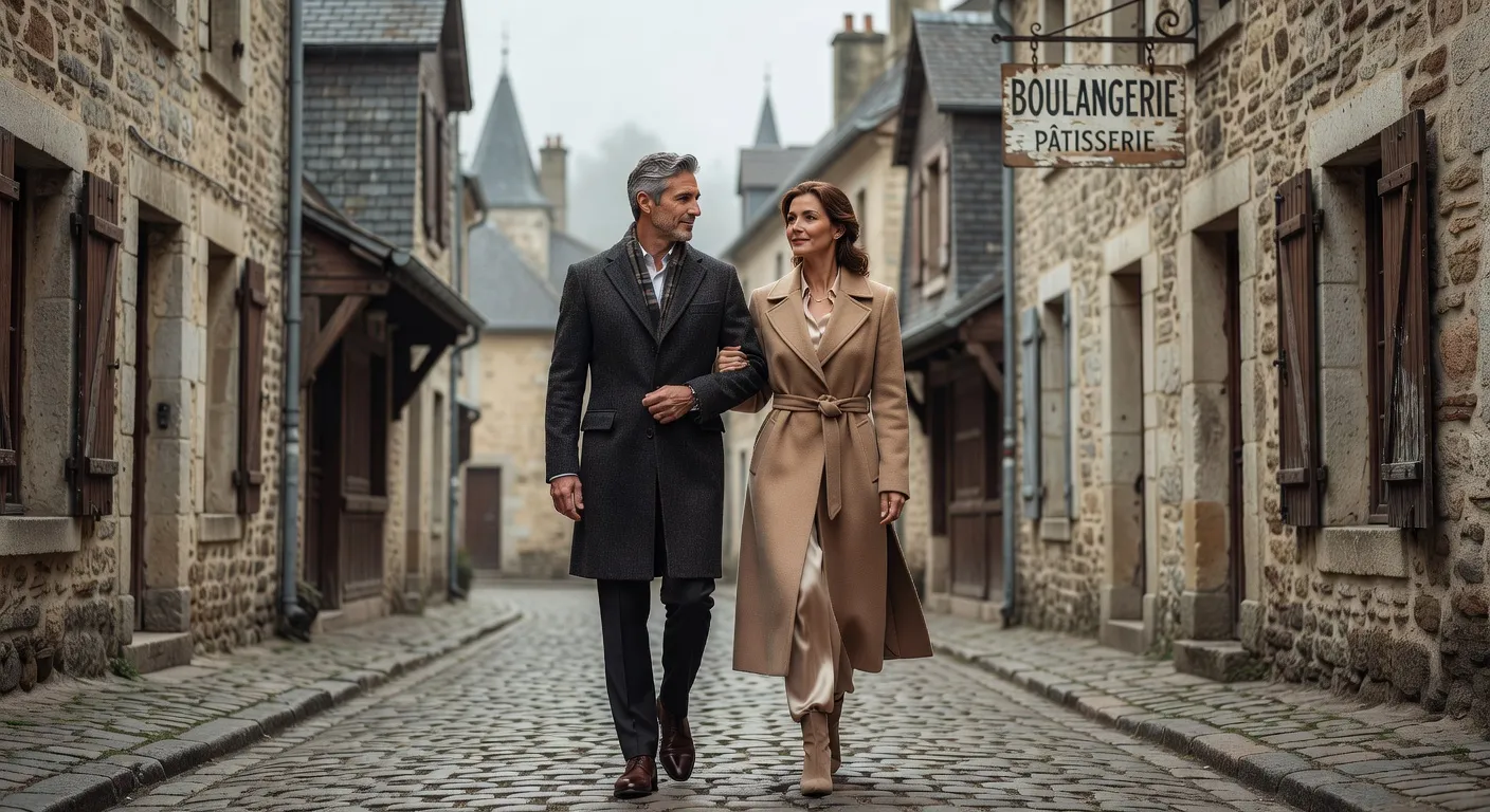 Couple de quarantenaires partageant un moment au bord de la mer dans le Nord