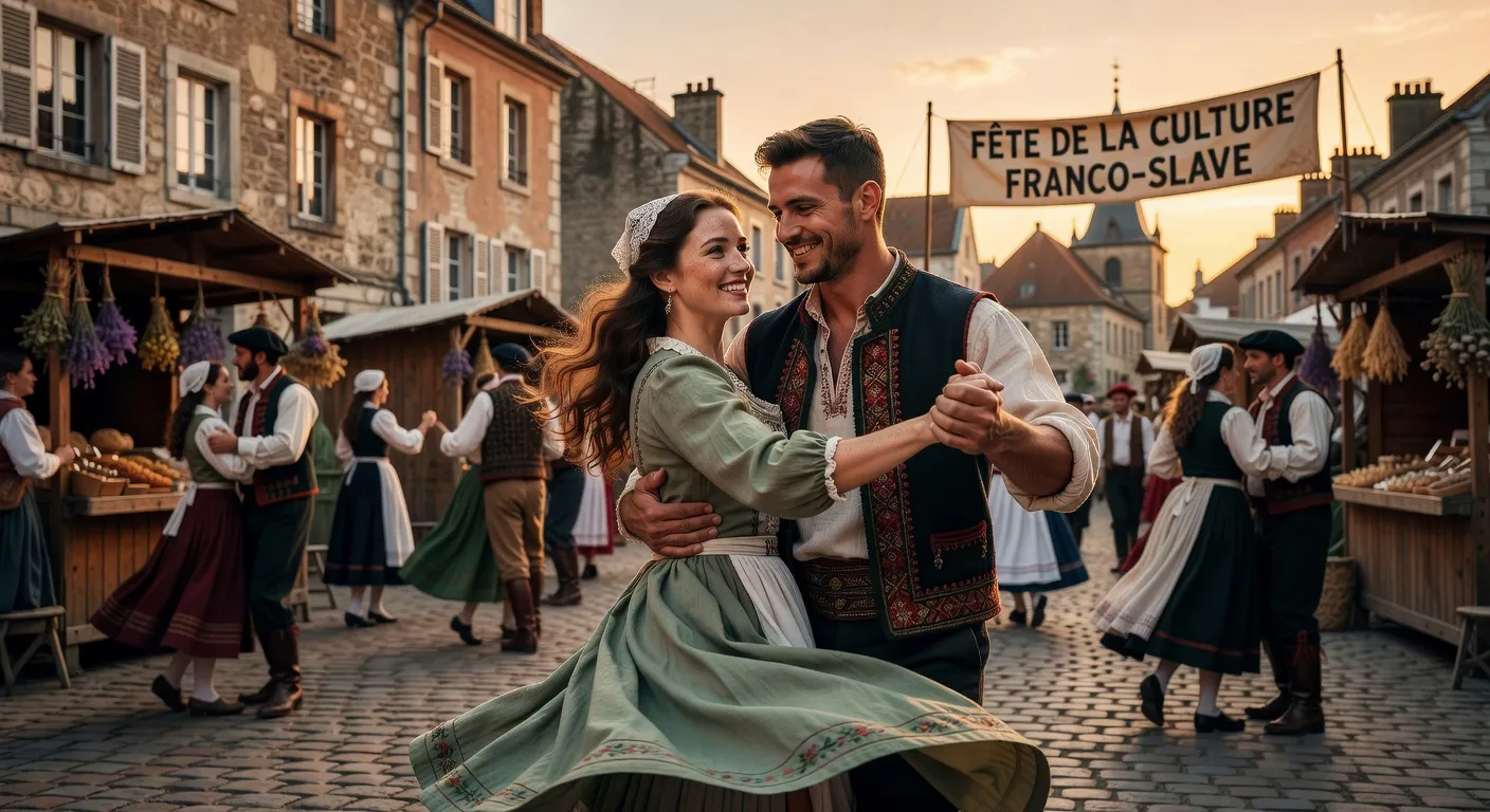 Couple franco-slave se promenant le long de la Citadelle d'Arras au printemps