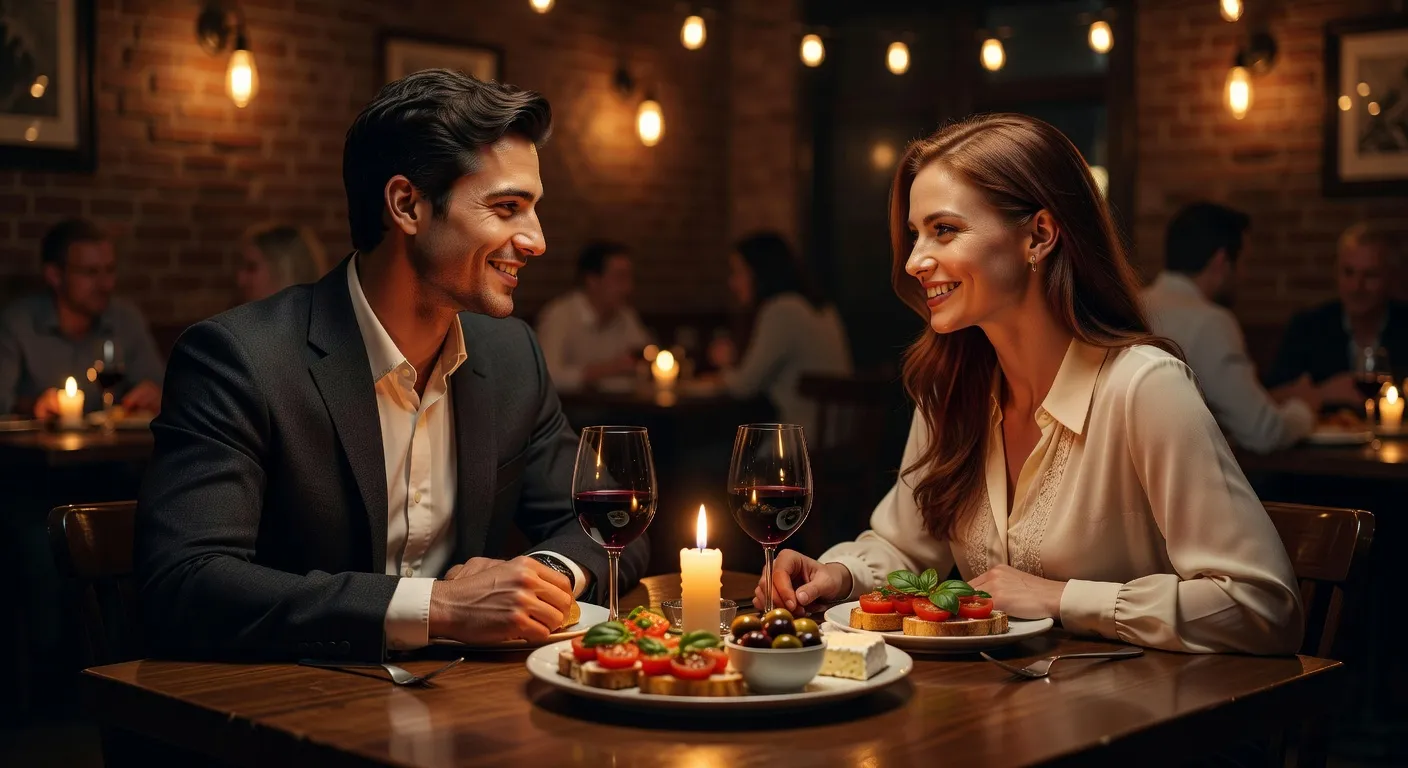 Couple souriant devant le beffroi d'Arras illumine en soiree